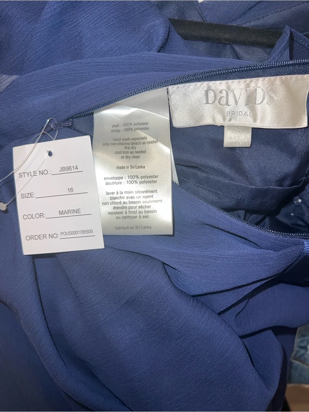 David's Bridal Navy Chiffon Flutter-Sleeve Formal Dress - Picture 5 of 5
